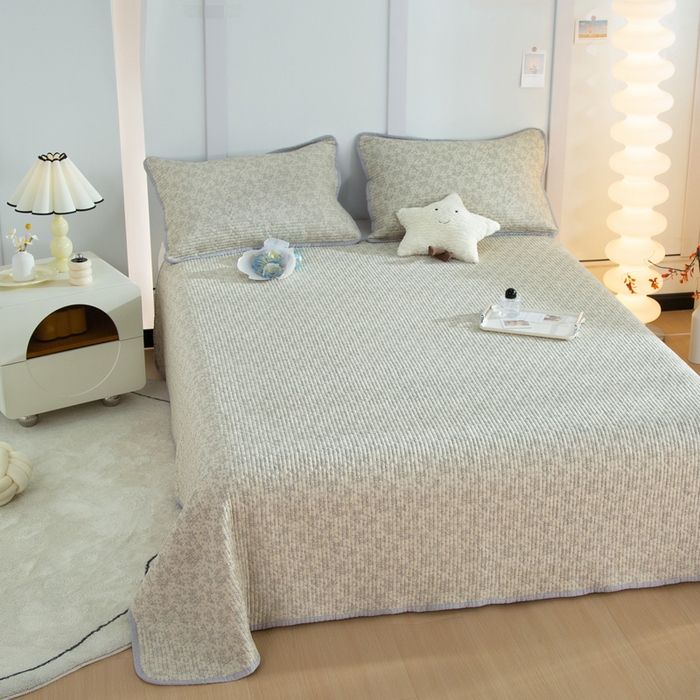 91家纺网 家纺一手货源 找家纺 橙子家居 2025新款双面全棉纯棉砂洗夹棉床盖三件套 赫本