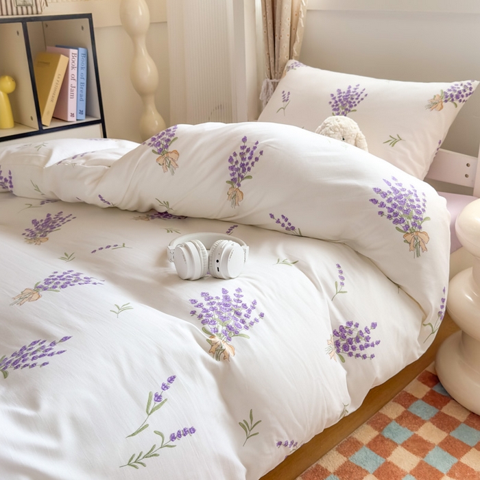 91家纺网 家纺一手货源 找家纺 海岛哥哥 2025新款云朵水洗棉学生床宿舍上下铺三件套 紫韵