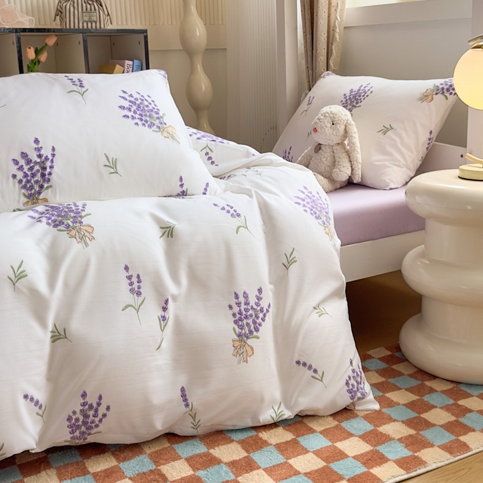 91家纺网 家纺一手货源 找家纺 海岛哥哥 2025新款云朵水洗棉学生床宿舍上下铺三件套 紫韵