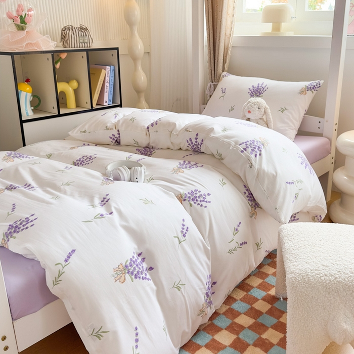 91家纺网 家纺一手货源 找家纺 海岛哥哥 2025新款云朵水洗棉学生床宿舍上下铺三件套 紫韵