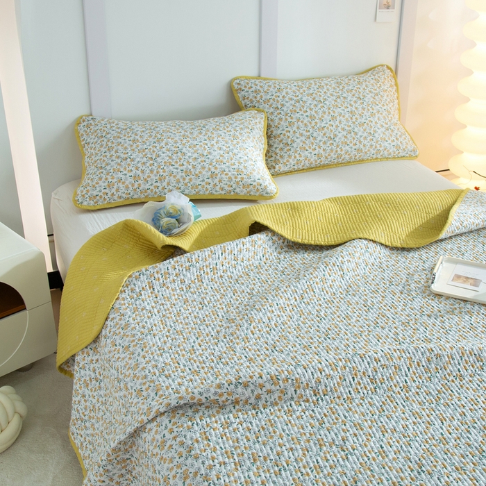 91家纺网 家纺一手货源 找家纺 （总）橙子家居 2025新款双面全棉纯棉砂洗夹棉床盖三件套