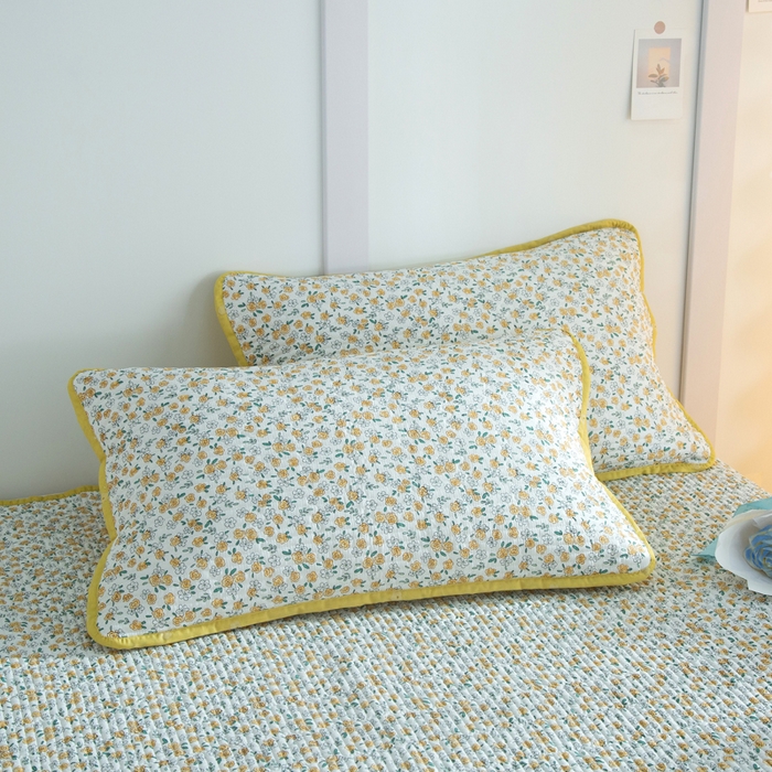 91家纺网 家纺一手货源 找家纺 橙子家居 2025新款双面全棉纯棉砂洗夹棉床盖三件套 莫娇-黄