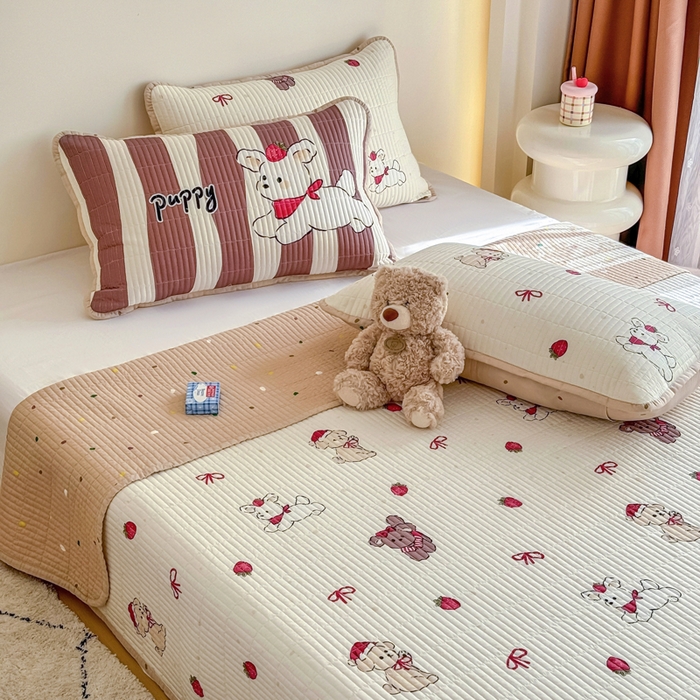 91家纺网 家纺一手货源 找家纺 橙子家居 2025新款双面纯棉夹层新疆棉花数码印花床盖四件套-第一批 兔兔熊