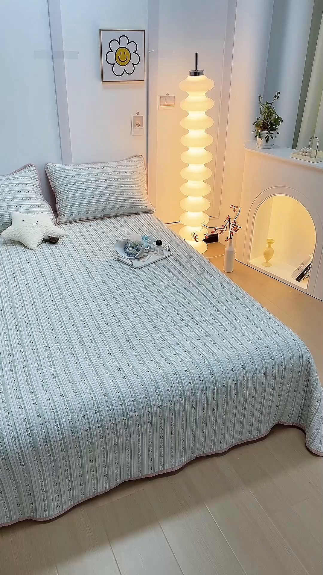 91家纺网 家纺一手货源 找家纺 橙子家居 2025新款双面全棉纯棉砂洗夹棉床盖三件套 雅清