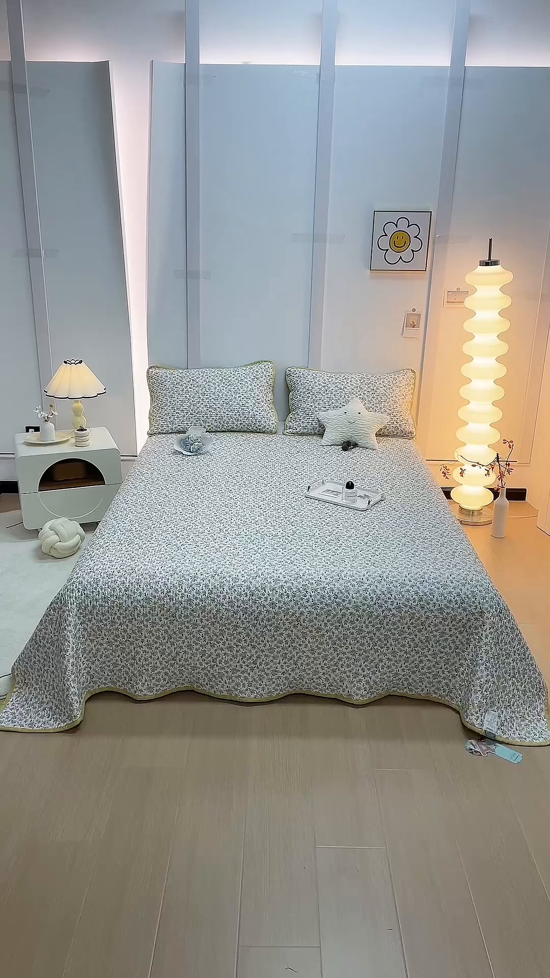 91家纺网 家纺一手货源 找家纺 橙子家居 2025新款双面全棉纯棉砂洗夹棉床盖三件套 莫娇-黄