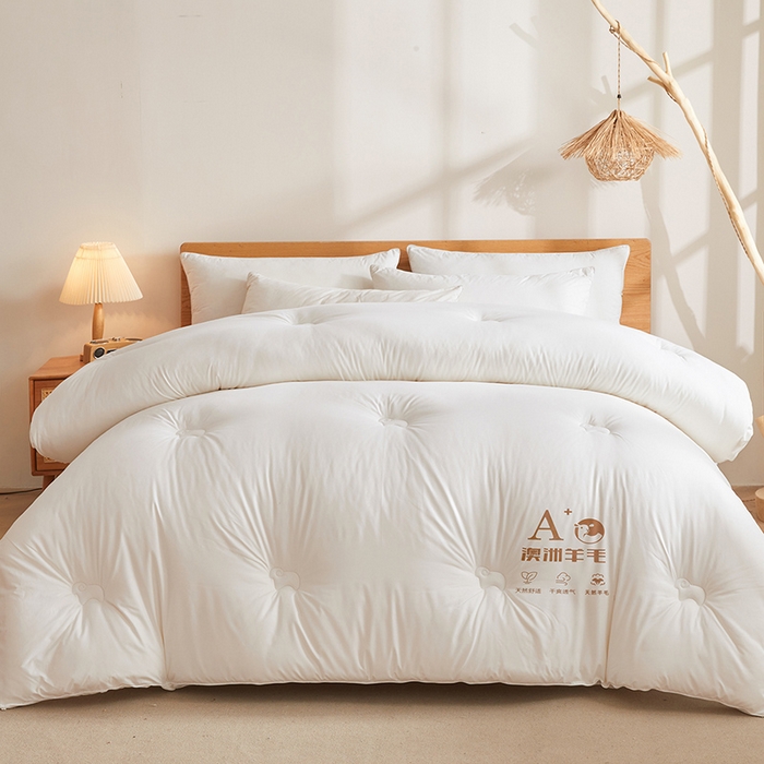 91家纺网 家纺一手货源 找家纺 帕芬鸟家纺 2025新款澳洲羊毛被被子被芯填充51%进口澳洲羊毛 糯米白