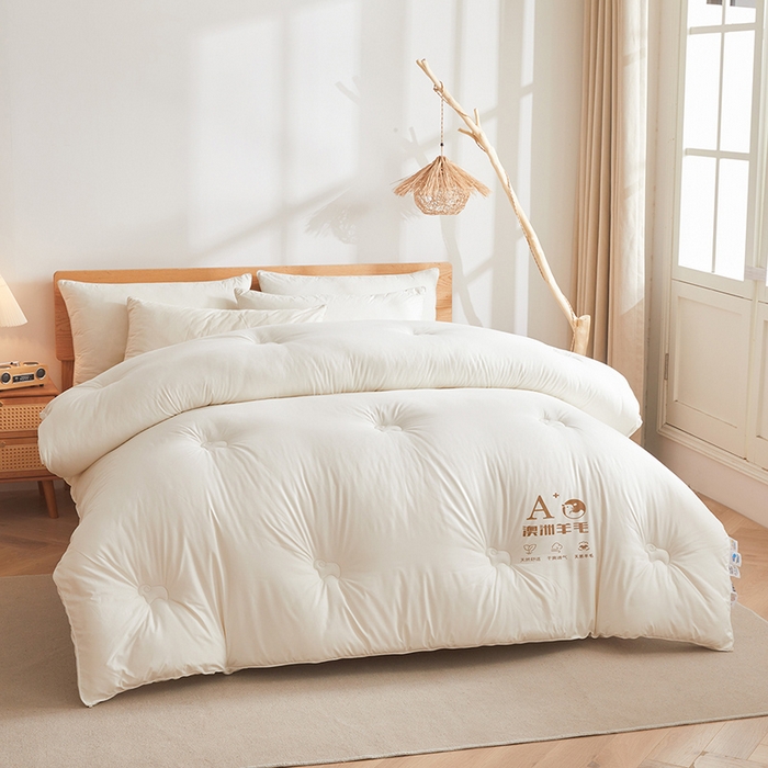 91家纺网 家纺一手货源 找家纺 帕芬鸟家纺 2025新款澳洲羊毛被被子被芯填充51%进口澳洲羊毛 糯米白