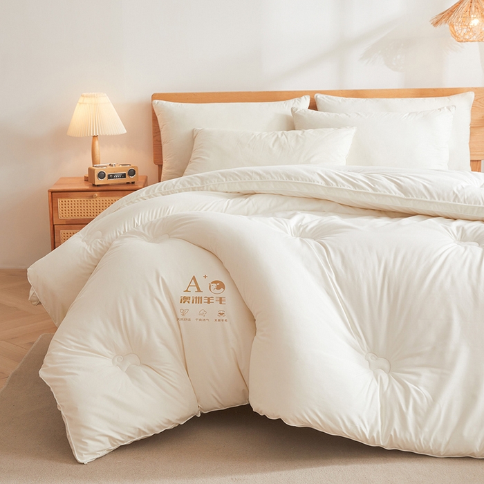 91家纺网 家纺一手货源 找家纺 帕芬鸟家纺 2025新款澳洲羊毛被被子被芯填充51%进口澳洲羊毛 糯米白