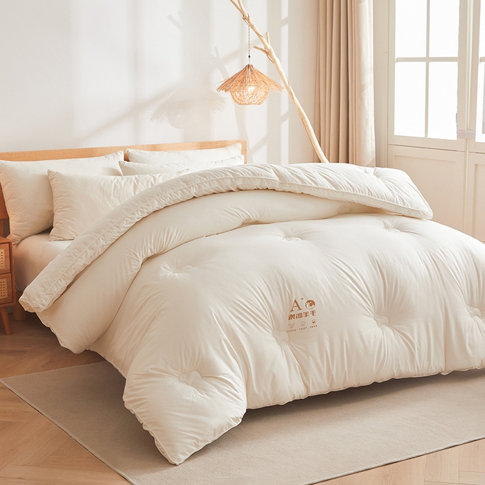 91家纺网 家纺一手货源 找家纺 帕芬鸟家纺 2025新款澳洲羊毛被被子被芯填充51%进口澳洲羊毛 糯米白