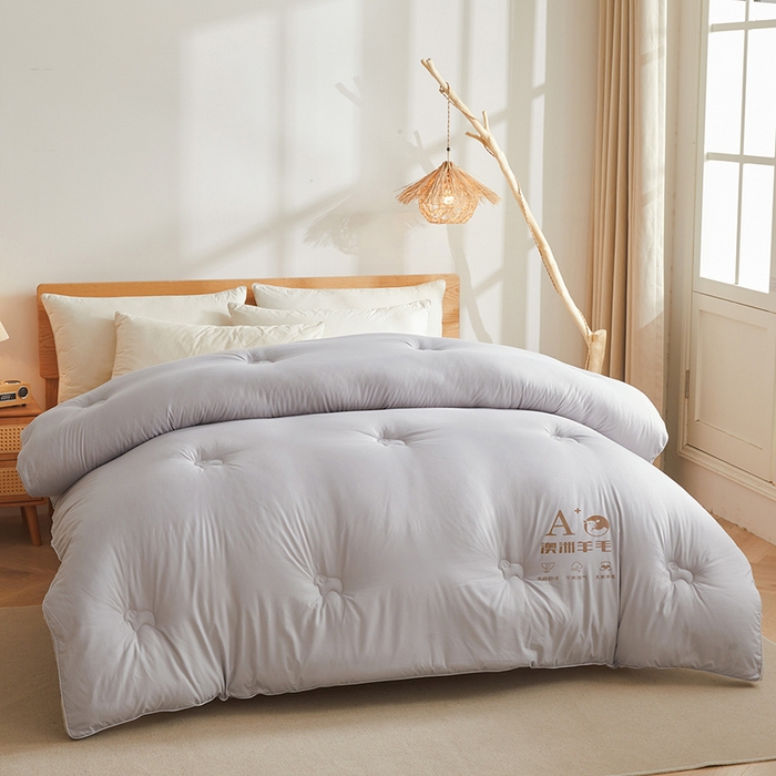 91家纺网 家纺一手货源 找家纺 帕芬鸟家纺 2025新款澳洲羊毛被被子被芯填充51%进口澳洲羊毛 星云灰