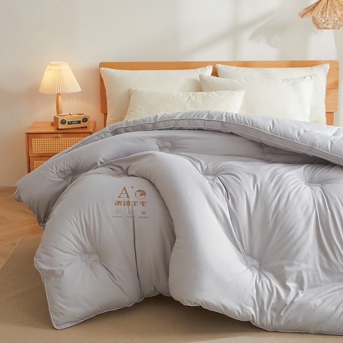 91家纺网 家纺一手货源 找家纺 帕芬鸟家纺 2025新款澳洲羊毛被被子被芯填充51%进口澳洲羊毛 星云灰