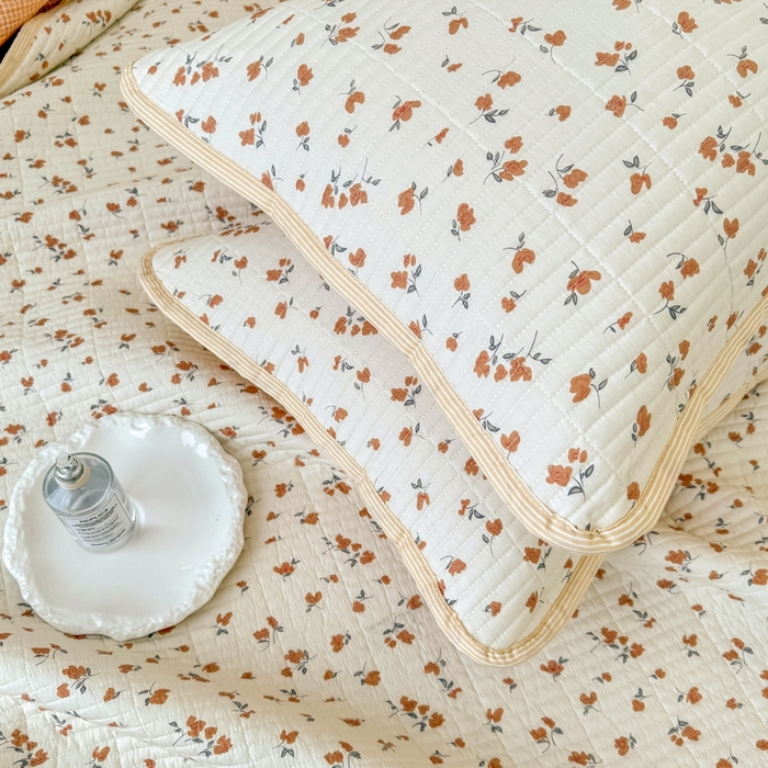 91家纺网 家纺一手货源 找家纺 橙子家居 2025新款双面全棉纯棉砂洗夹棉床盖三件套 梦露花园