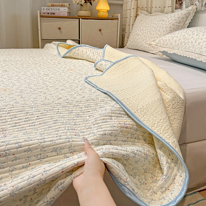 91家纺网 家纺一手货源 找家纺 （总）橙子家居 2025年新款小清新全棉高温砂洗棉花床盖四件套跑量款床盖单面纯棉