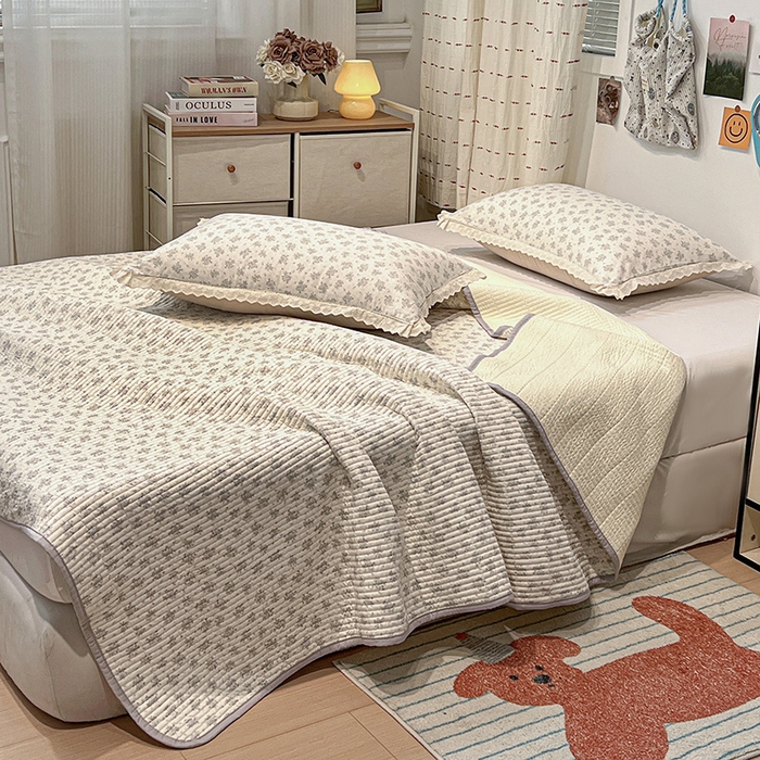 91家纺网 家纺一手货源 找家纺 （总）橙子家居 2025年新款小清新全棉高温砂洗棉花床盖四件套跑量款床盖单面纯棉