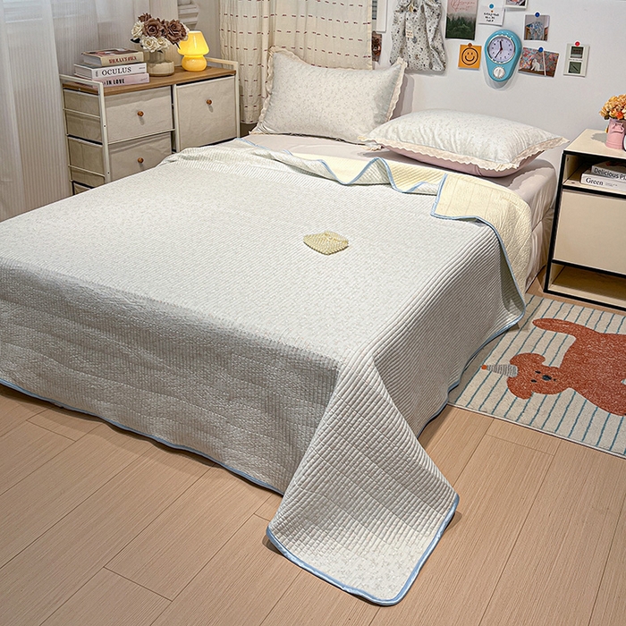 91家纺网 家纺一手货源 找家纺 橙子家居 2025年新款小清新全棉高温砂洗棉花床盖四件套跑量款床盖单面纯棉 玲娜