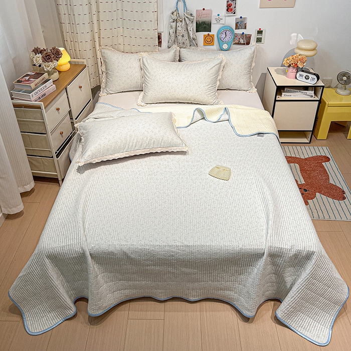 91家纺网 家纺一手货源 找家纺 橙子家居 2025年新款小清新全棉高温砂洗棉花床盖四件套跑量款床盖单面纯棉 玲娜