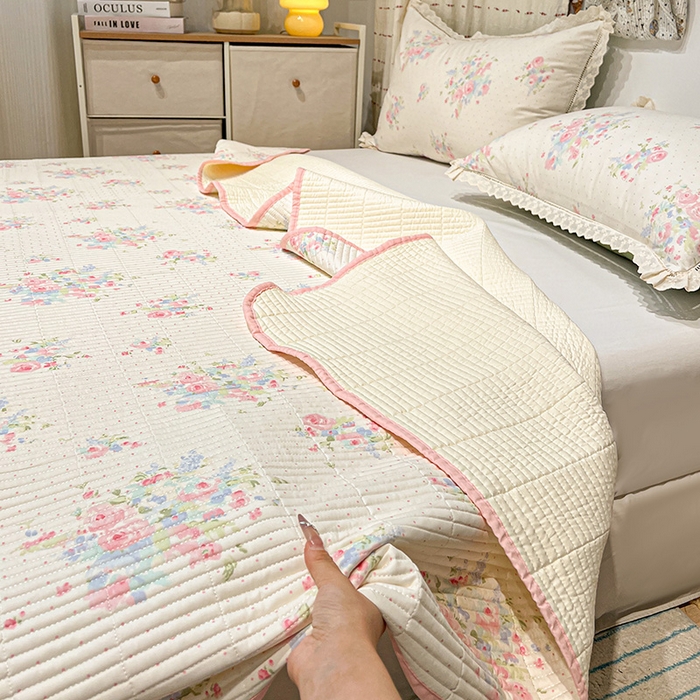 91家纺网 家纺一手货源 找家纺 （总）橙子家居 2025年新款小清新全棉高温砂洗棉花床盖四件套跑量款床盖单面纯棉