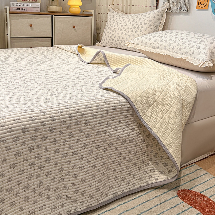 91家纺网 家纺一手货源 找家纺 （总）橙子家居 2025年新款小清新全棉高温砂洗棉花床盖四件套跑量款床盖单面纯棉