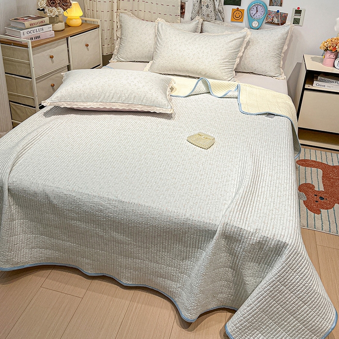 91家纺网 家纺一手货源 找家纺 橙子家居 2025年新款小清新全棉高温砂洗棉花床盖四件套跑量款床盖单面纯棉 玲娜