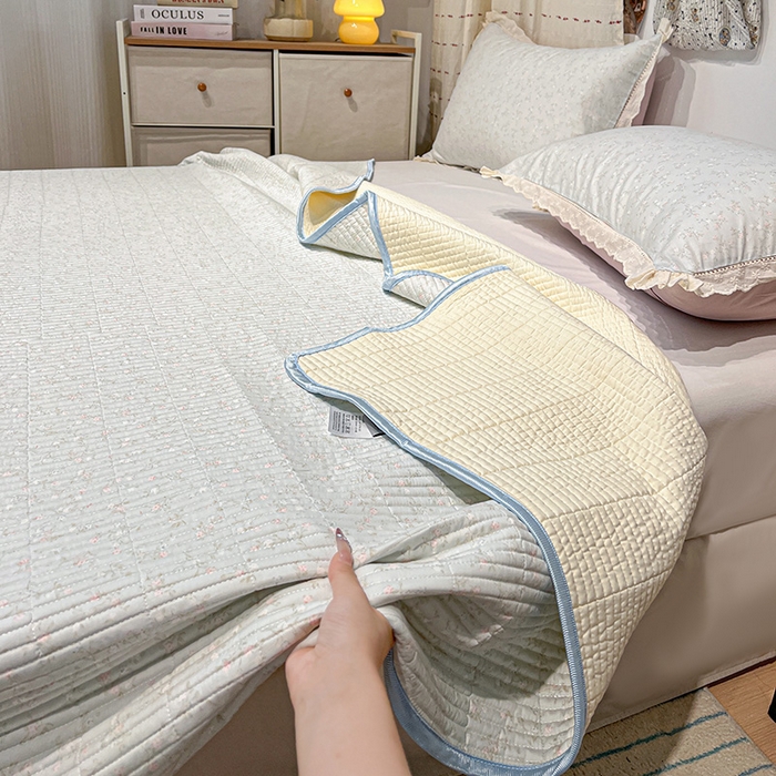 91家纺网 家纺一手货源 找家纺 （总）橙子家居 2025年新款小清新全棉高温砂洗棉花床盖四件套跑量款床盖单面纯棉