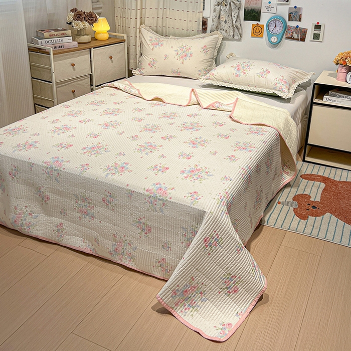 91家纺网 家纺一手货源 找家纺 橙子家居 2025年新款小清新全棉高温砂洗棉花床盖四件套跑量款床盖单面纯棉 甜甜夏日