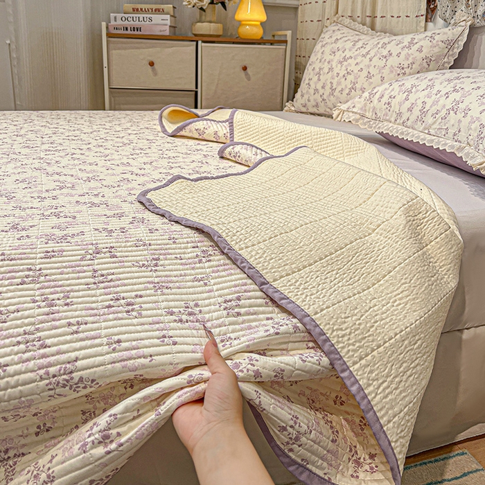 91家纺网 家纺一手货源 找家纺 （总）橙子家居 2025年新款小清新全棉高温砂洗棉花床盖四件套跑量款床盖单面纯棉