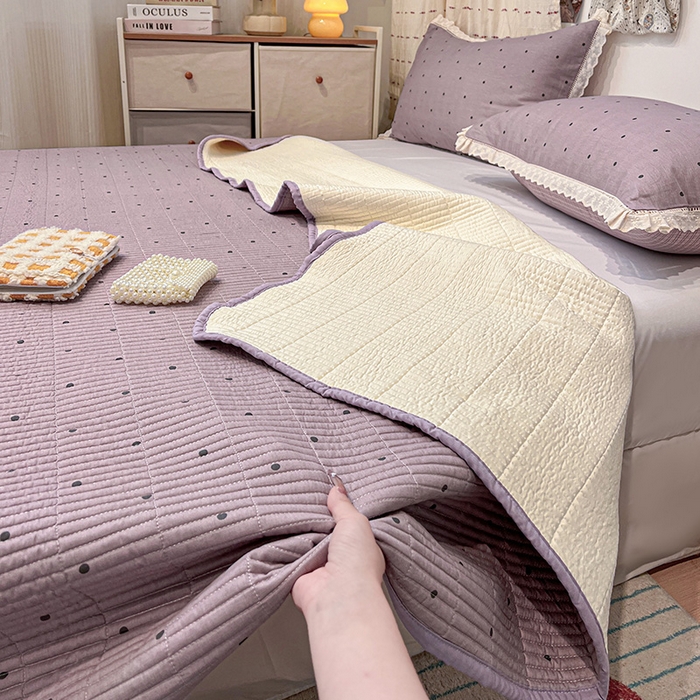 91家纺网 家纺一手货源 找家纺 （总）橙子家居 2025年新款小清新全棉高温砂洗棉花床盖四件套跑量款床盖单面纯棉