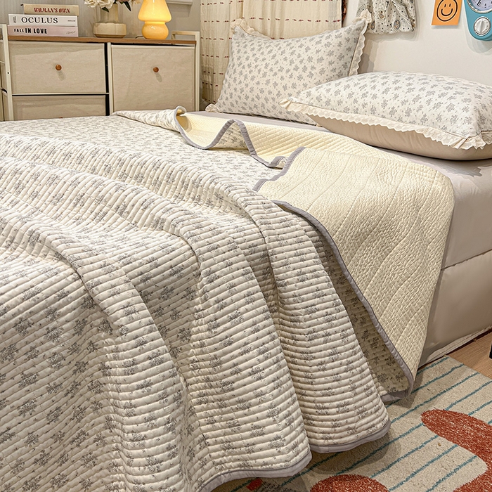 91家纺网 家纺一手货源 找家纺 （总）橙子家居 2025年新款小清新全棉高温砂洗棉花床盖四件套跑量款床盖单面纯棉