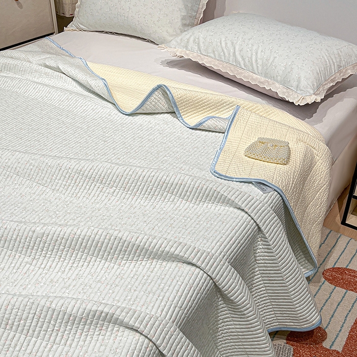 91家纺网 家纺一手货源 找家纺 橙子家居 2025年新款小清新全棉高温砂洗棉花床盖四件套跑量款床盖单面纯棉 玲娜