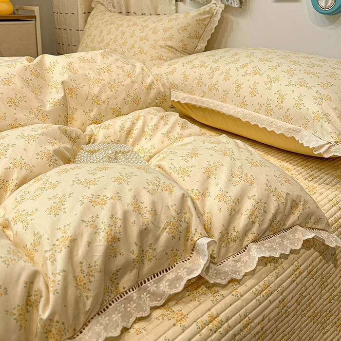 91家纺网 家纺一手货源 找家纺 橙子家居 2025年新款小清新全棉高温砂洗棉花床盖四件套跑量款床盖单面纯棉 琥珀流光