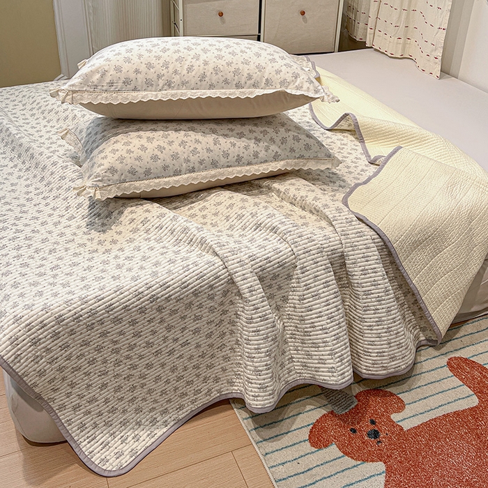 91家纺网 家纺一手货源 找家纺 （总）橙子家居 2025年新款小清新全棉高温砂洗棉花床盖四件套跑量款床盖单面纯棉