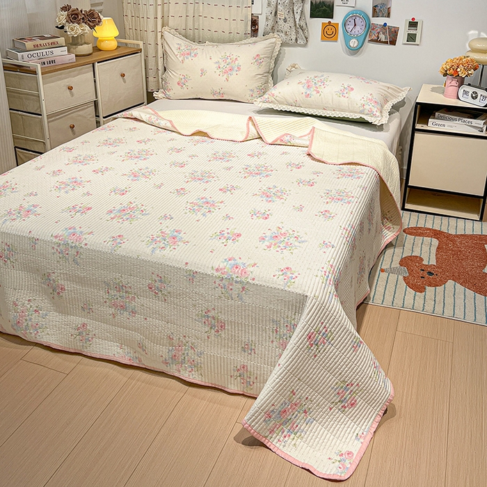 91家纺网 家纺一手货源 找家纺 橙子家居 2025年新款小清新全棉高温砂洗棉花床盖四件套跑量款床盖单面纯棉 甜甜夏日