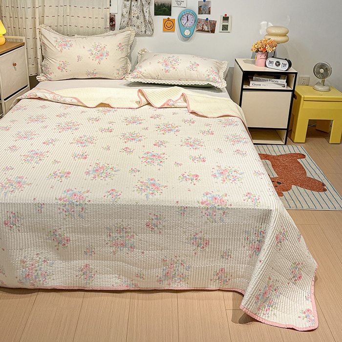 91家纺网 家纺一手货源 找家纺 橙子家居 2025年新款小清新全棉高温砂洗棉花床盖四件套跑量款床盖单面纯棉 甜甜夏日