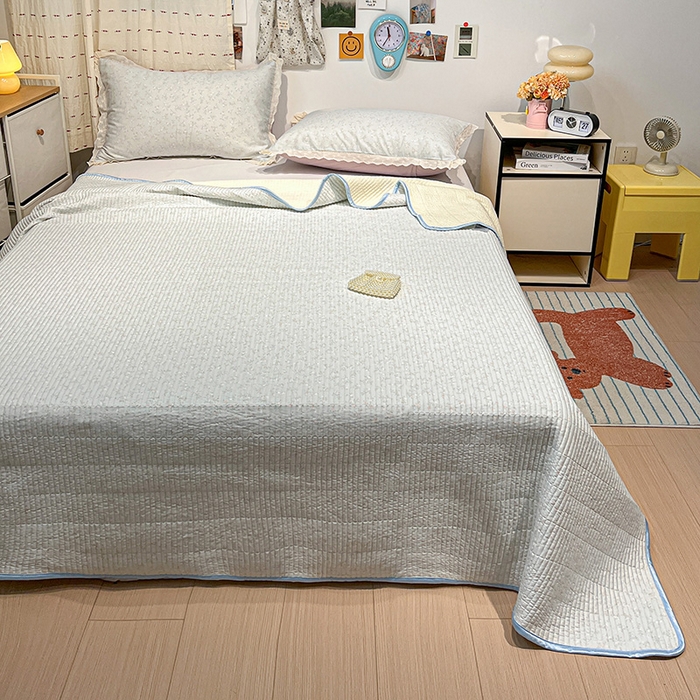 91家纺网 家纺一手货源 找家纺 橙子家居 2025年新款小清新全棉高温砂洗棉花床盖四件套跑量款床盖单面纯棉 玲娜