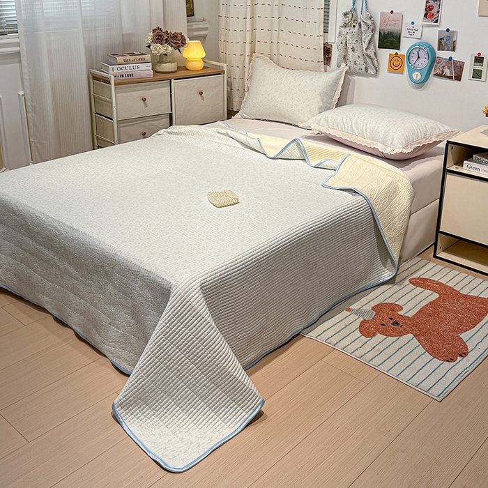 91家纺网 家纺一手货源 找家纺 橙子家居 2025年新款小清新全棉高温砂洗棉花床盖四件套跑量款床盖单面纯棉 玲娜