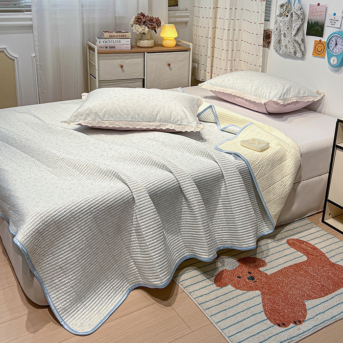 91家纺网 家纺一手货源 找家纺 橙子家居 2025年新款小清新全棉高温砂洗棉花床盖四件套跑量款床盖单面纯棉 玲娜