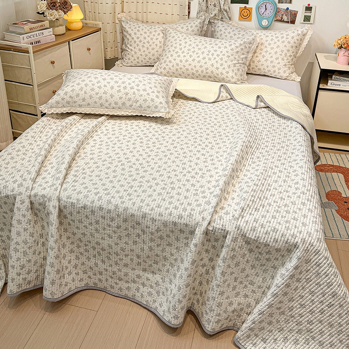 91家纺网 家纺一手货源 找家纺 （总）橙子家居 2025年新款小清新全棉高温砂洗棉花床盖四件套跑量款床盖单面纯棉