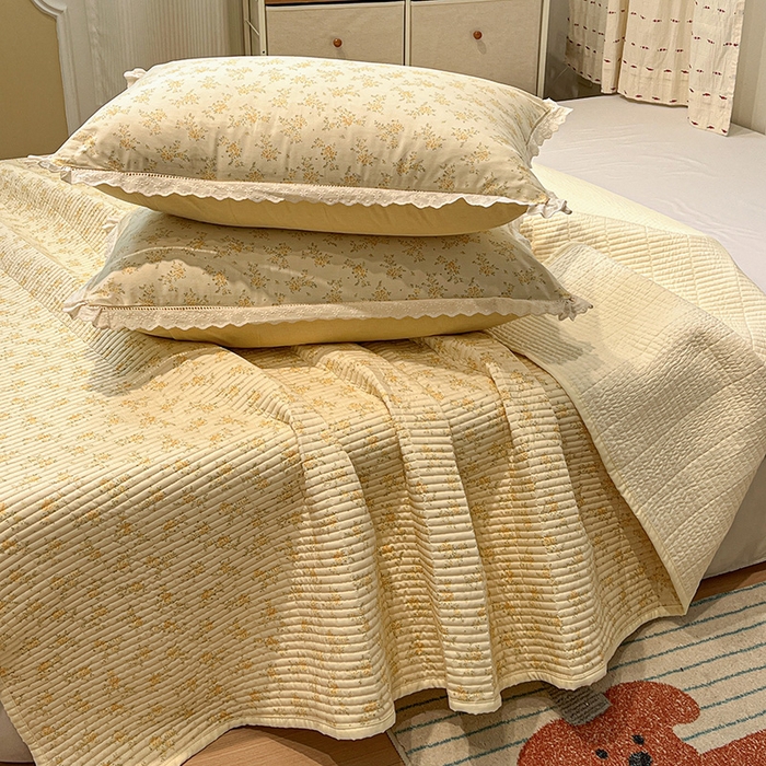 91家纺网 家纺一手货源 找家纺 橙子家居 2025年新款小清新全棉高温砂洗棉花床盖四件套跑量款床盖单面纯棉 琥珀流光