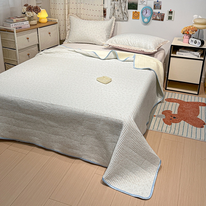 91家纺网 家纺一手货源 找家纺 橙子家居 2025年新款小清新全棉高温砂洗棉花床盖四件套跑量款床盖单面纯棉 玲娜