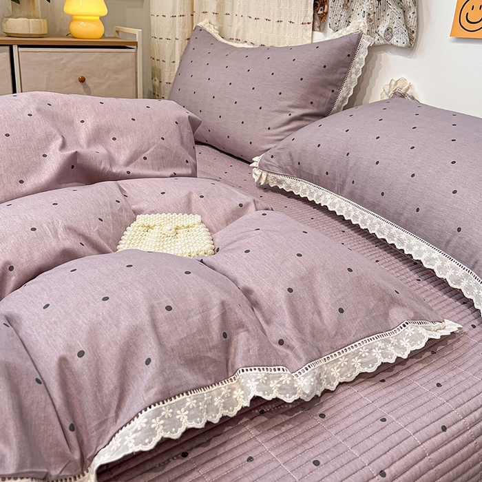 91家纺网 家纺一手货源 找家纺 橙子家居 2025年新款小清新全棉高温砂洗棉花床盖四件套跑量款床盖单面纯棉 芋泥啵啵