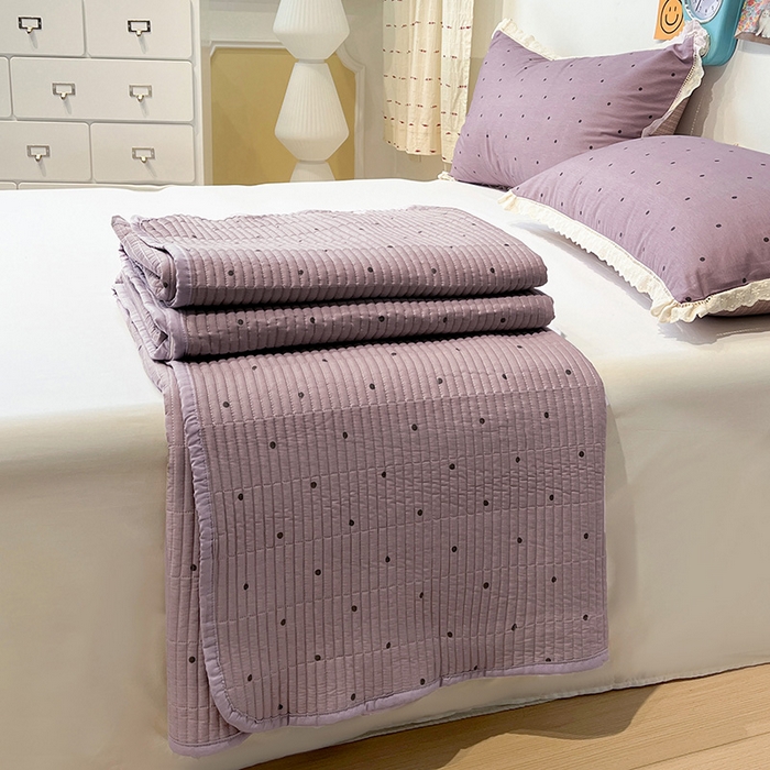 91家纺网 家纺一手货源 找家纺 橙子家居 2025年新款小清新全棉高温砂洗棉花床盖四件套跑量款床盖单面纯棉 芋泥啵啵