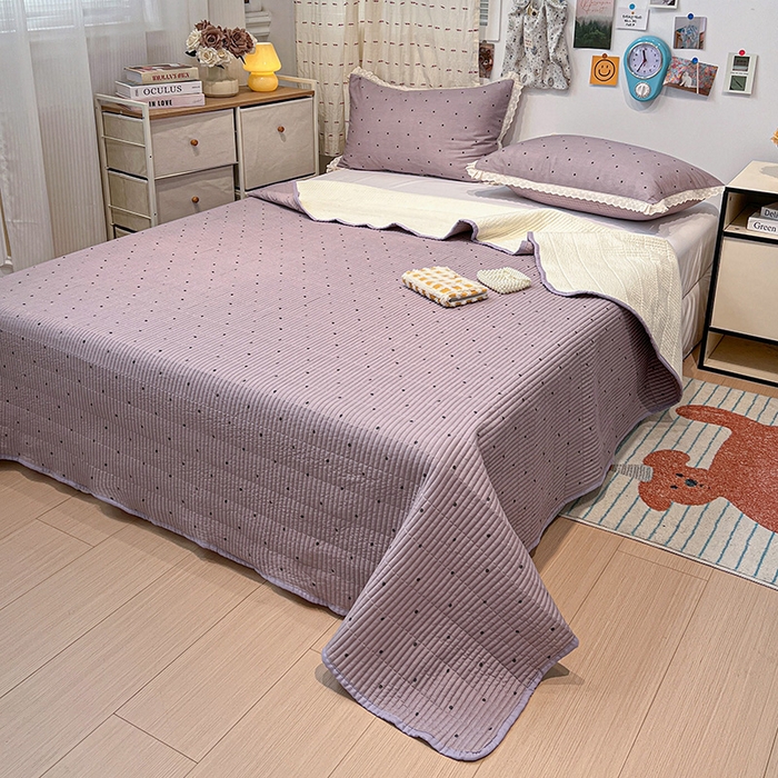 91家纺网 家纺一手货源 找家纺 橙子家居 2025年新款小清新全棉高温砂洗棉花床盖四件套跑量款床盖单面纯棉 芋泥啵啵