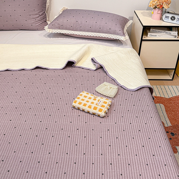 91家纺网 家纺一手货源 找家纺 橙子家居 2025年新款小清新全棉高温砂洗棉花床盖四件套跑量款床盖单面纯棉 芋泥啵啵