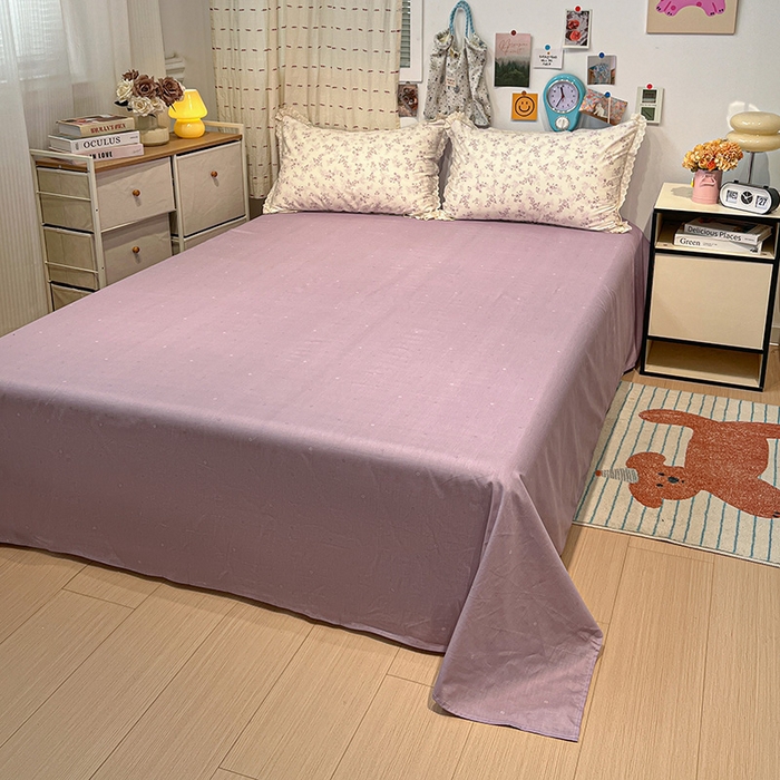 91家纺网 家纺一手货源 找家纺 橙子家居 2025新款小清新全棉纯棉花边款床单四件套 春风里-紫