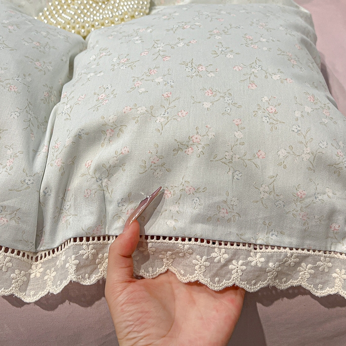 91家纺网 家纺一手货源 找家纺 橙子家居 2025新款小清新全棉纯棉花边款床单四件套 玲娜