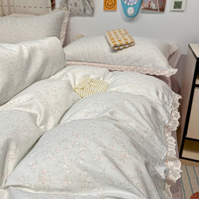 91家纺网 家纺一手货源 找家纺 橙子家居 2025新款小清新全棉纯棉花边款床单四件套 玲娜