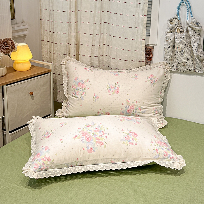 91家纺网 家纺一手货源 找家纺 橙子家居 2025新款小清新全棉纯棉花边款床单四件套 甜甜夏日