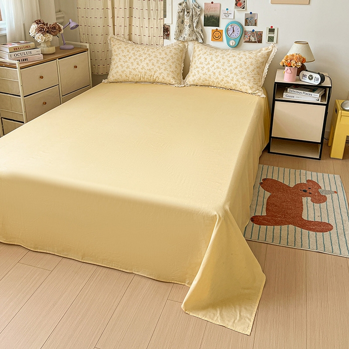 91家纺网 家纺一手货源 找家纺 橙子家居 2025新款小清新全棉纯棉花边款床单四件套 琥珀流光