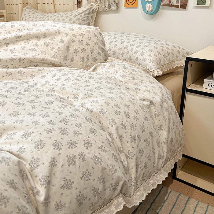 91家纺网 家纺一手货源 找家纺 橙子家居 2025新款小清新全棉纯棉花边款床单四件套 舒芙蕾