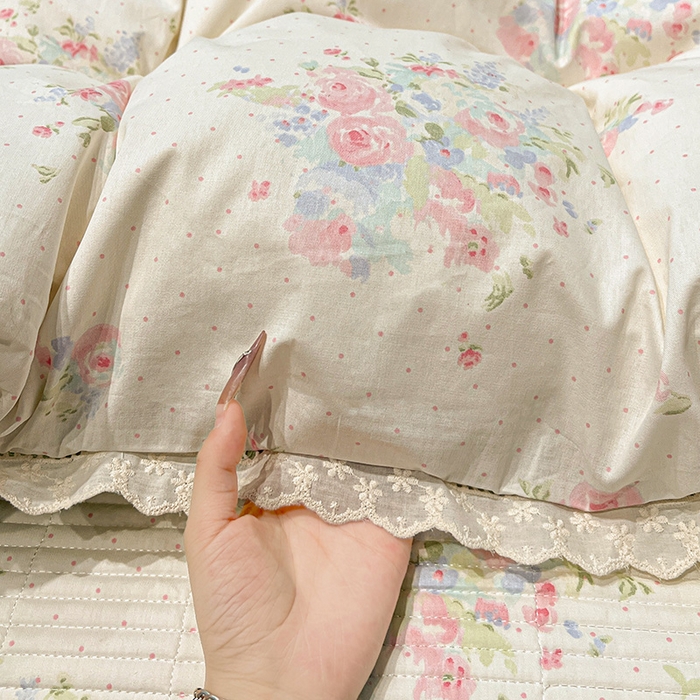 91家纺网 家纺一手货源 找家纺 橙子家居 2025新款小清新全棉纯棉花边款床单四件套 甜甜夏日